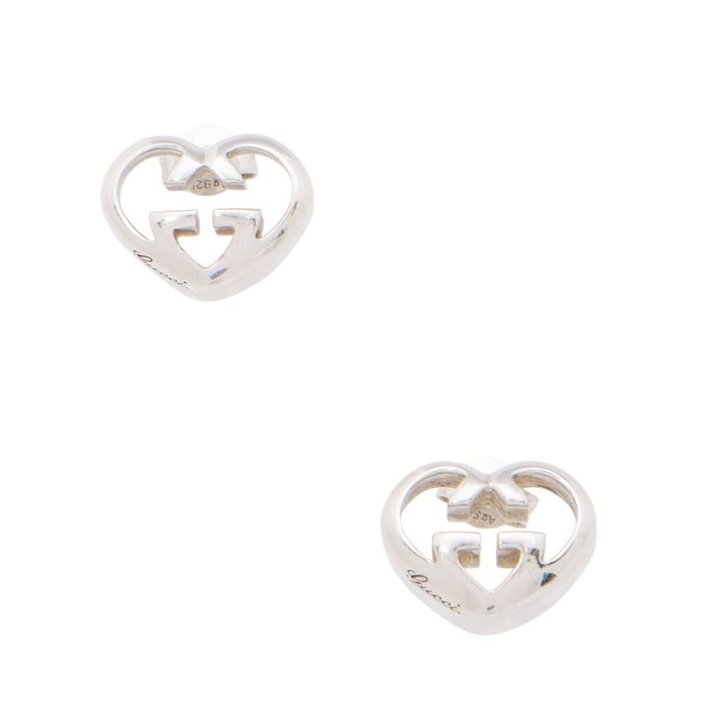 Gucci Sterling Silver Love Britt Heart Stud Earrings